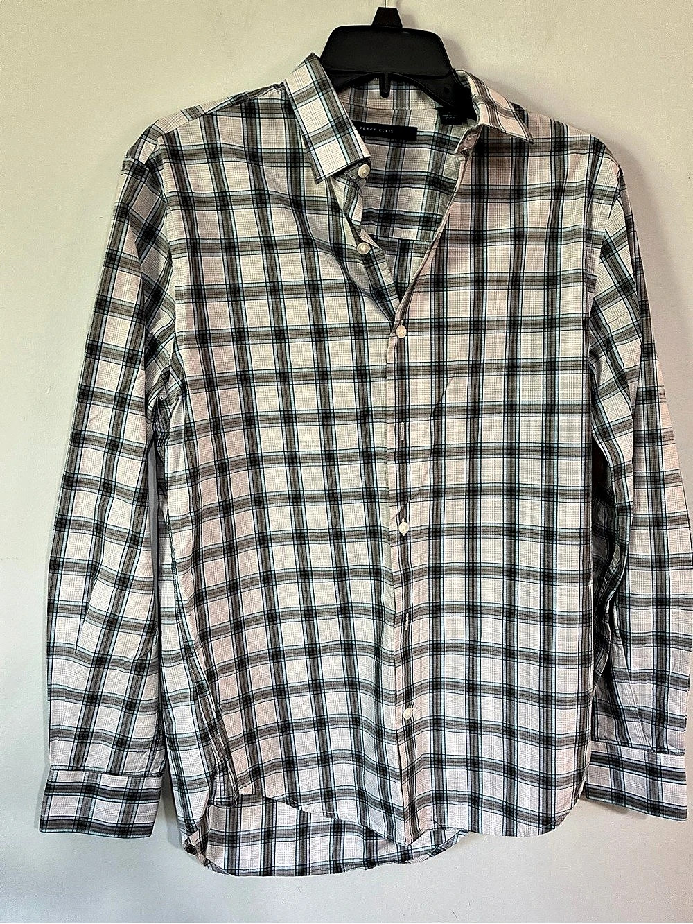 Perry Ellis Plaid Cotton Button Down Gray & Blue Medium